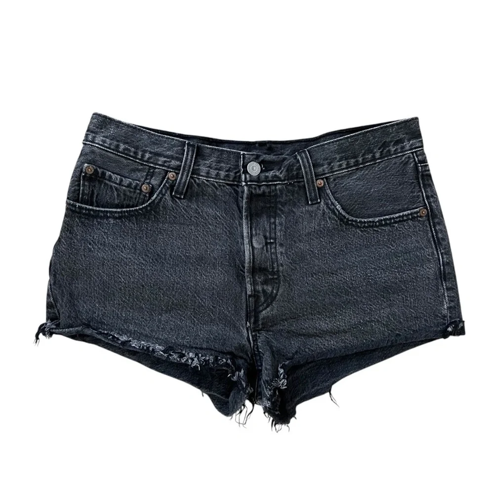 Levi's 501 Button-Fly Black Jean Shorts Cut-Off Size 29 - Picture 2 of 6